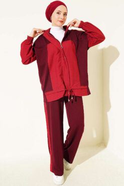Alternative view of Partially Detailed Snap Button Two-Piece Set Burgundy