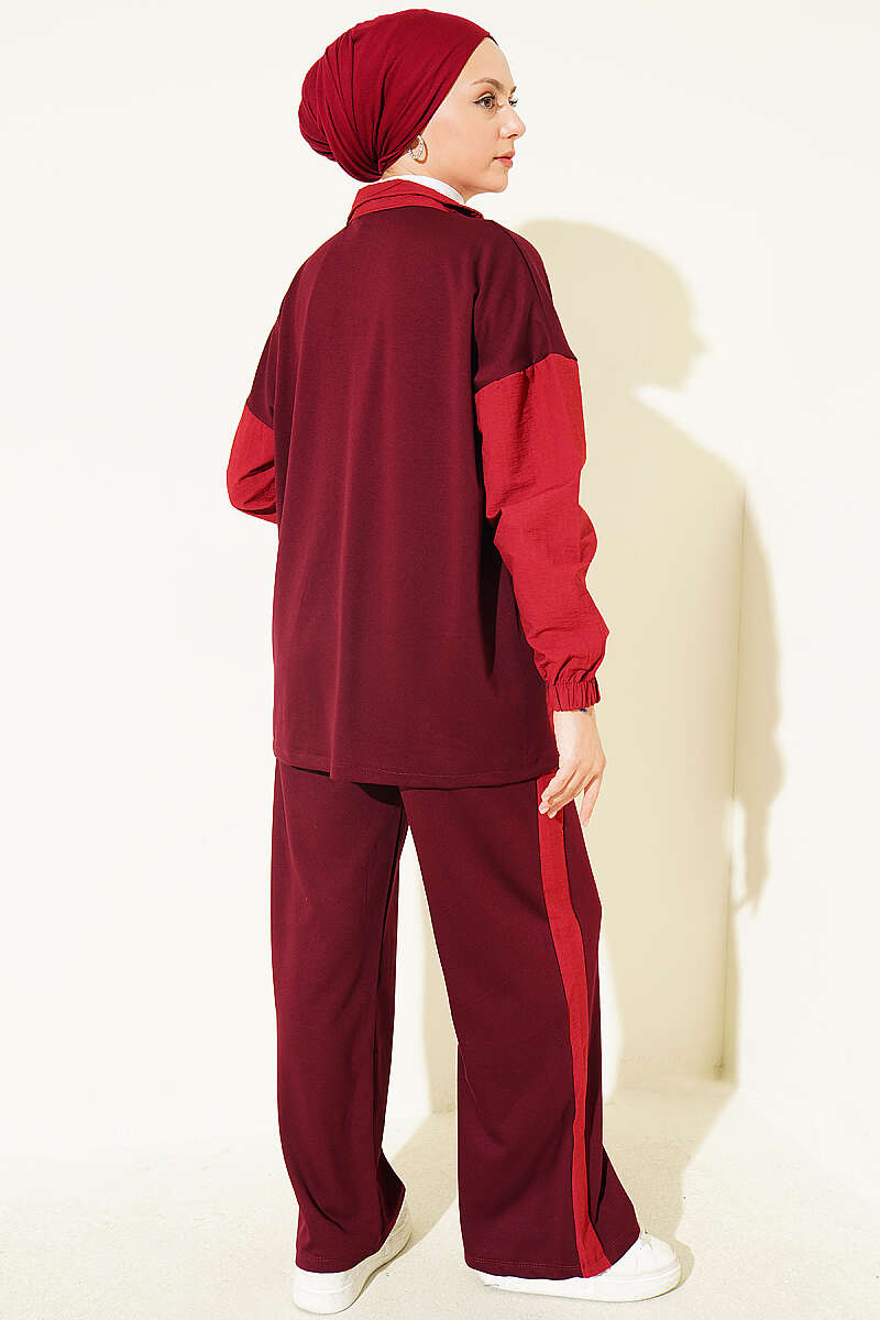 Partially Detailed Snap Button Two-Piece Set Burgundy - immagine 3