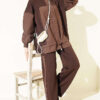 Partially Detailed Snap Button Two-Piece Set Brown