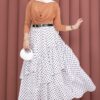 Asymmetrical Cut Polka Dot Hem Edge Skirt White - Imagen 5