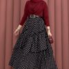 Asymmetrical Cut Polka Dot Hem Edge Skirt Black - Afbeelding 4