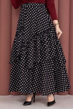 Alternative view of Asymmetrical Cut Polka Dot Hem Edge Skirt Black