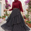 Asymmetrical Cut Polka Dot Hem Edge Skirt Black