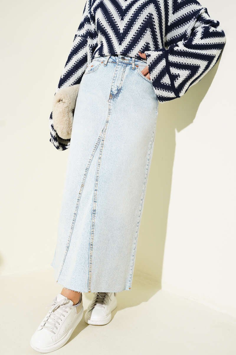 Patchwork Denim Skirt Light Charcoal