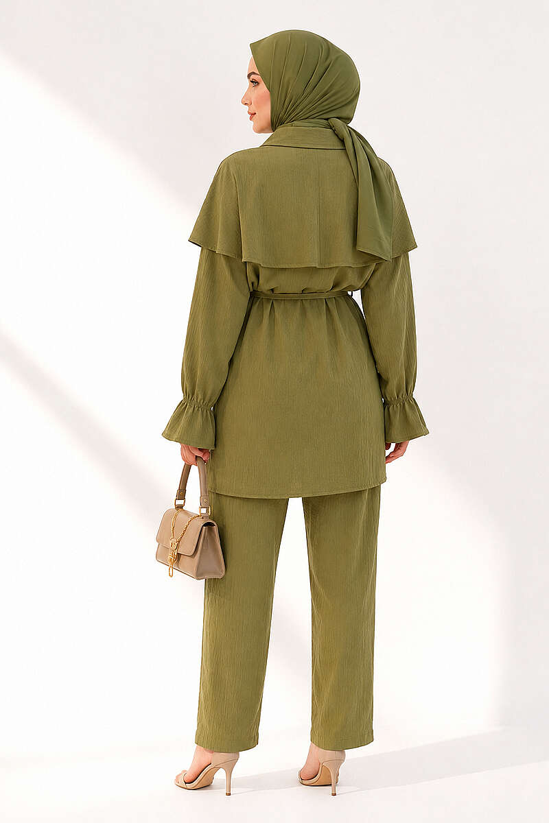 Raincoat with Button Details Two-Piece Set Oil Green - Image 4