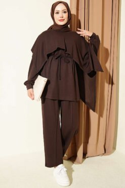 Modal two-piece set with cape detail Brown