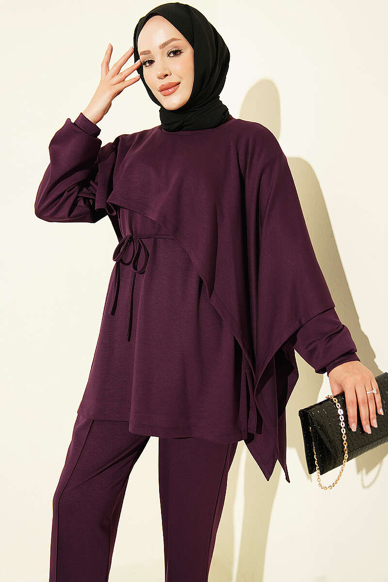 Modal two-piece set with cape detail Plum – Bild 2