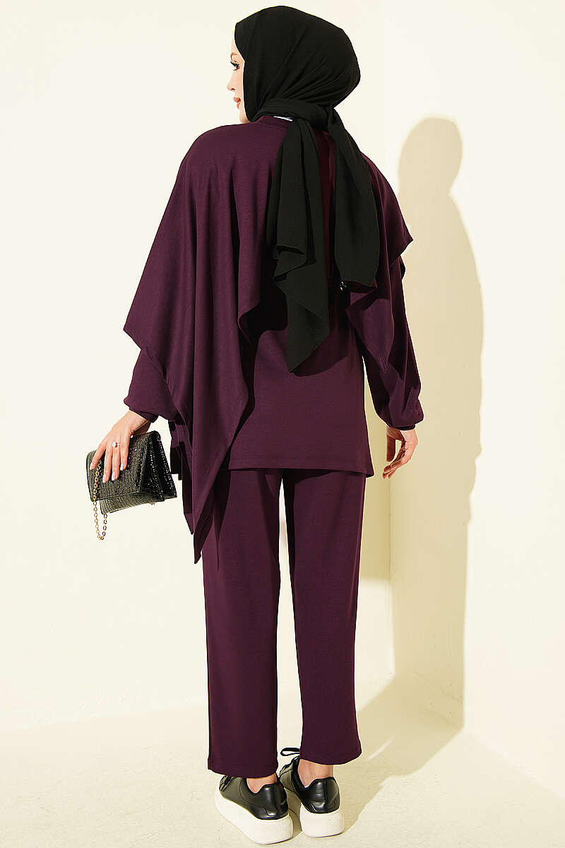 Modal two-piece set with cape detail Plum – Bild 3