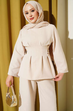 Alternative view of Pleated Two-Piece Set with Side Gold Buckle Gold