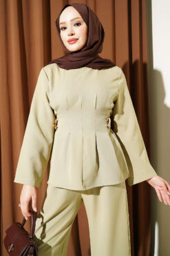 Alternative view of Pleated Two-Piece Set with Side Gold Buckle Hazel