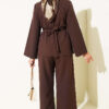 Pleated Two-Piece Set with Side Gold Buckle Coffee Brown - Afbeelding 3