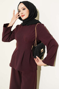 Alternative view of Pleated Two-Piece Set with Side Gold Buckle Plum