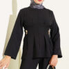 Pleated Two-Piece Set with Side Gold Buckle Black - Image 2