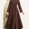Tunic Dress with Pen Detailing and Drawstring Closure Brown