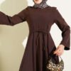 Tunic Dress with Pen Detailing and Drawstring Closure Brown - immagine 2