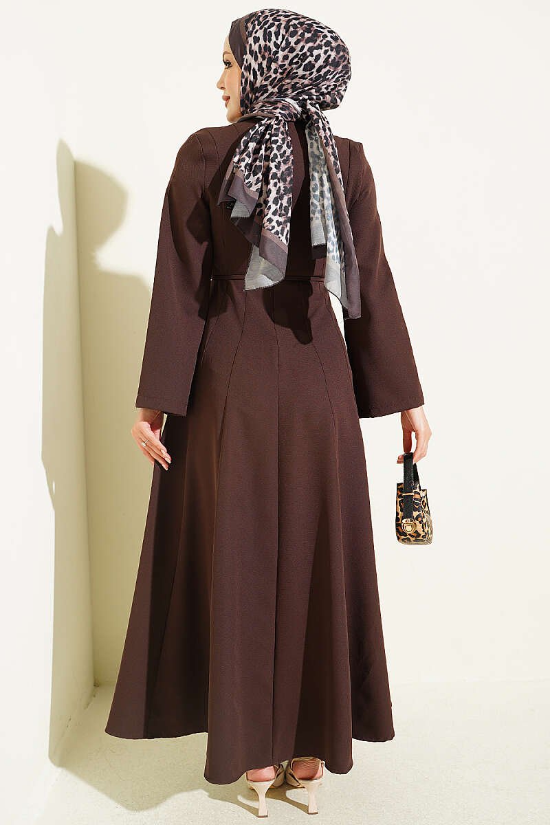 Tunic Dress with Pen Detailing and Drawstring Closure Brown - immagine 3