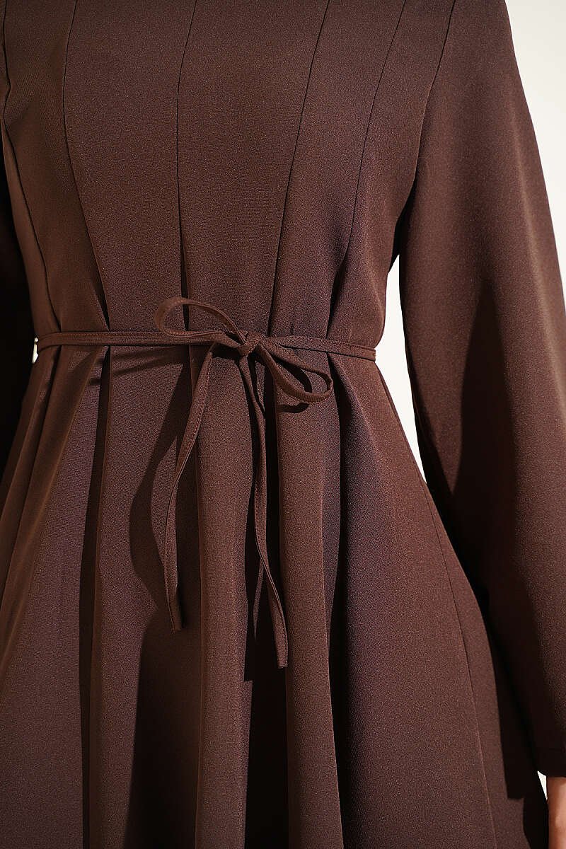 Tunic Dress with Pen Detailing and Drawstring Closure Brown - immagine 4