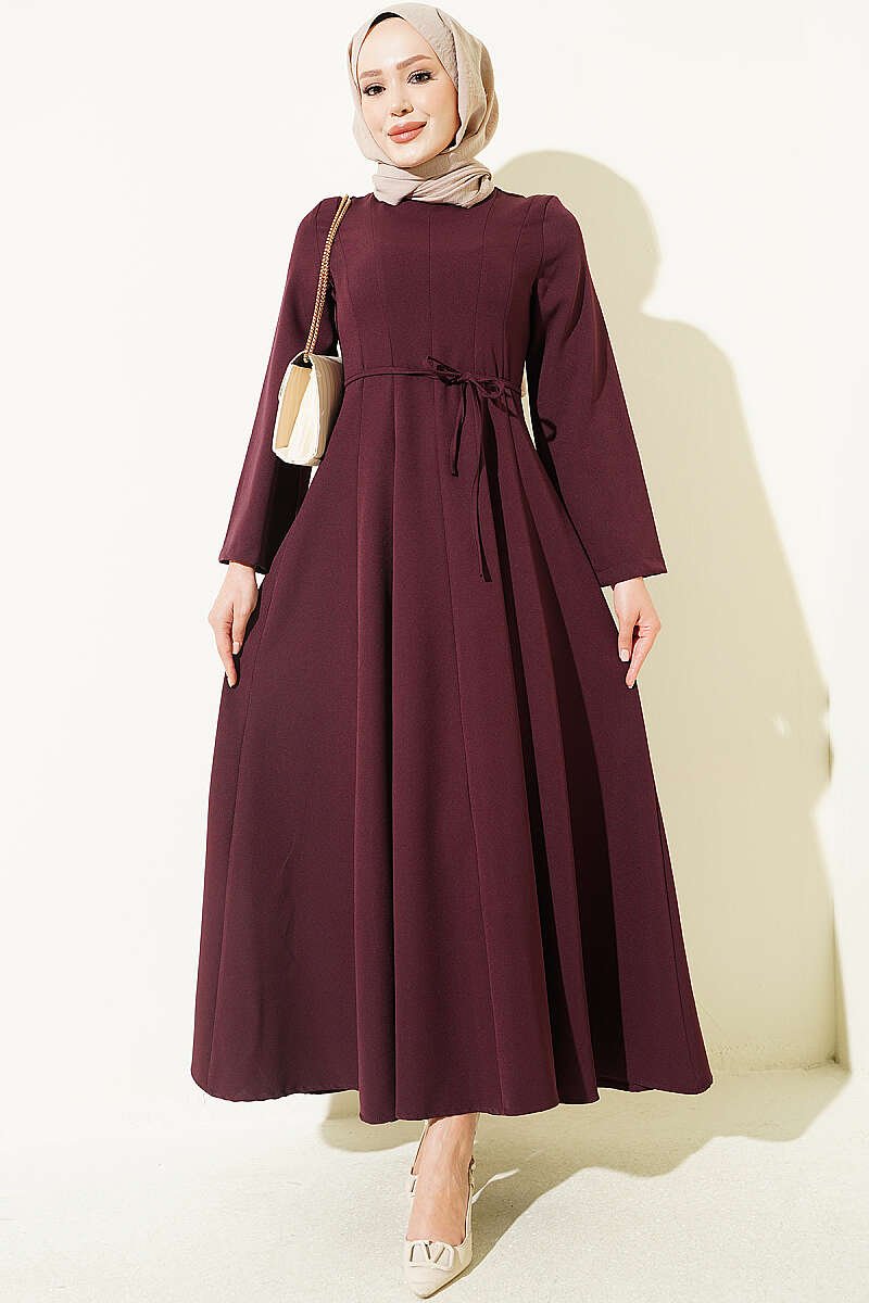 Tunic Dress with Pen Detailing and Drawstring Closure Plum