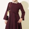 Tunic Dress with Pen Detailing and Drawstring Closure Plum - immagine 2