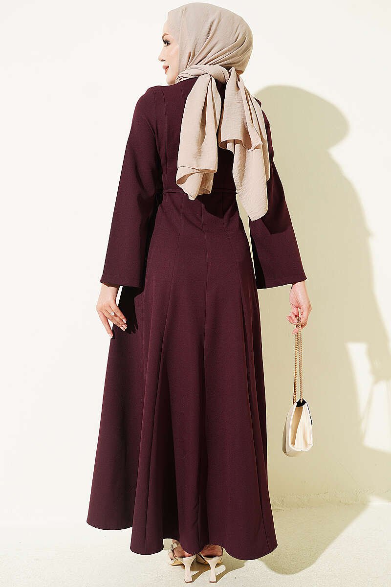 Tunic Dress with Pen Detailing and Drawstring Closure Plum - immagine 3