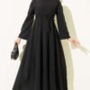 Tunic Dress with Pen Detailing and Drawstring Closure Black