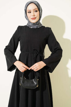 Alternative view of Tunic Dress with Pen Detailing and Drawstring Closure Black