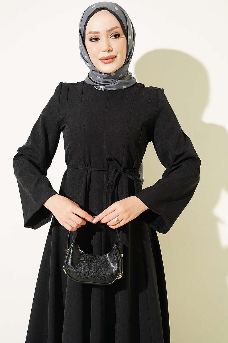 Tunic Dress with Pen Detailing and Drawstring Closure Black - immagine 2