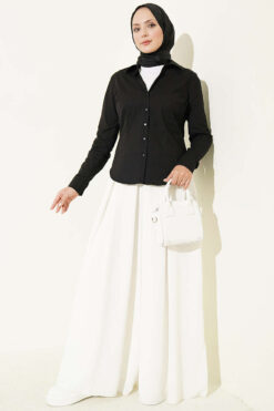 Alternative view of Button-Front Shirt with Pen-Detail Cuffs Black