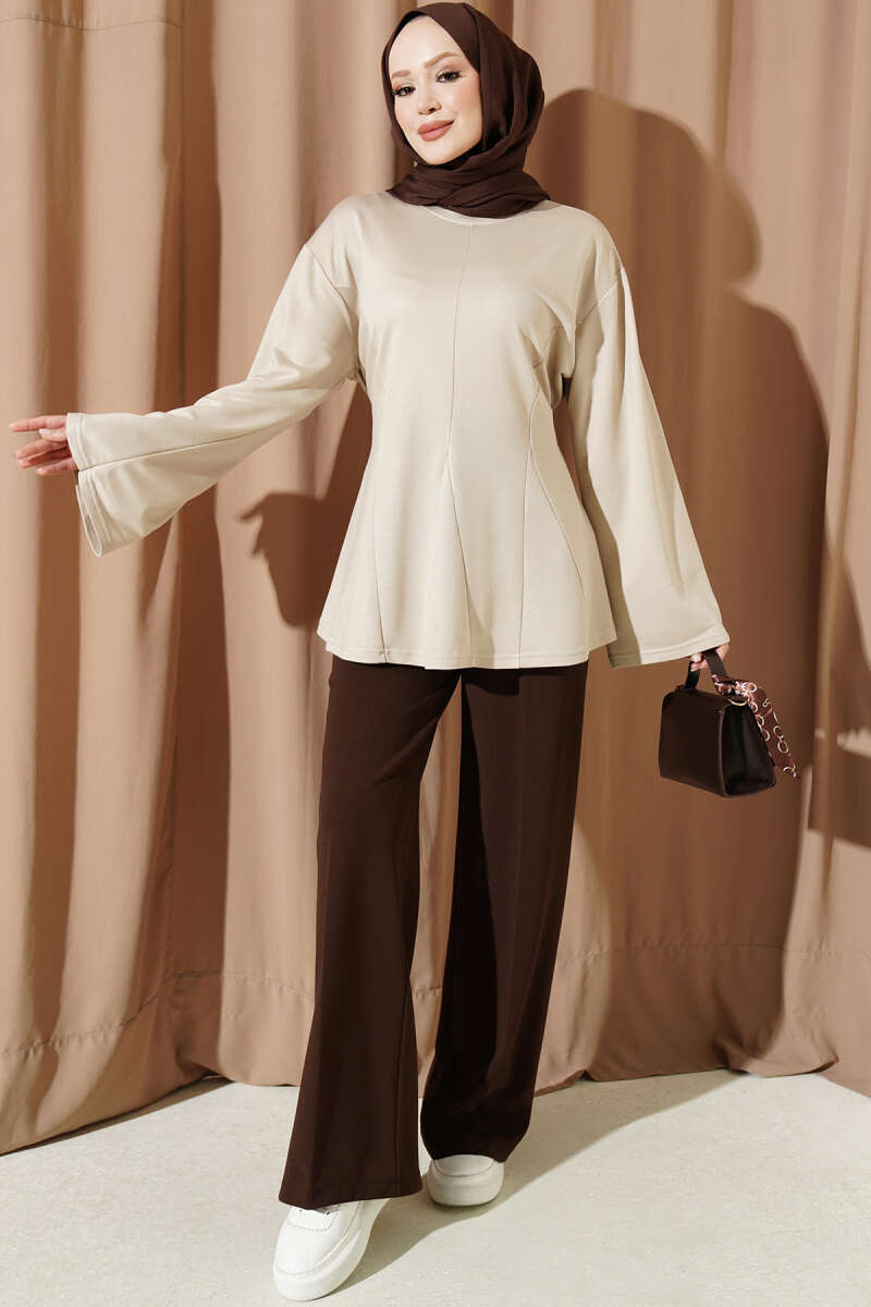 Striped Side-Tie Tunic Beige - immagine 2