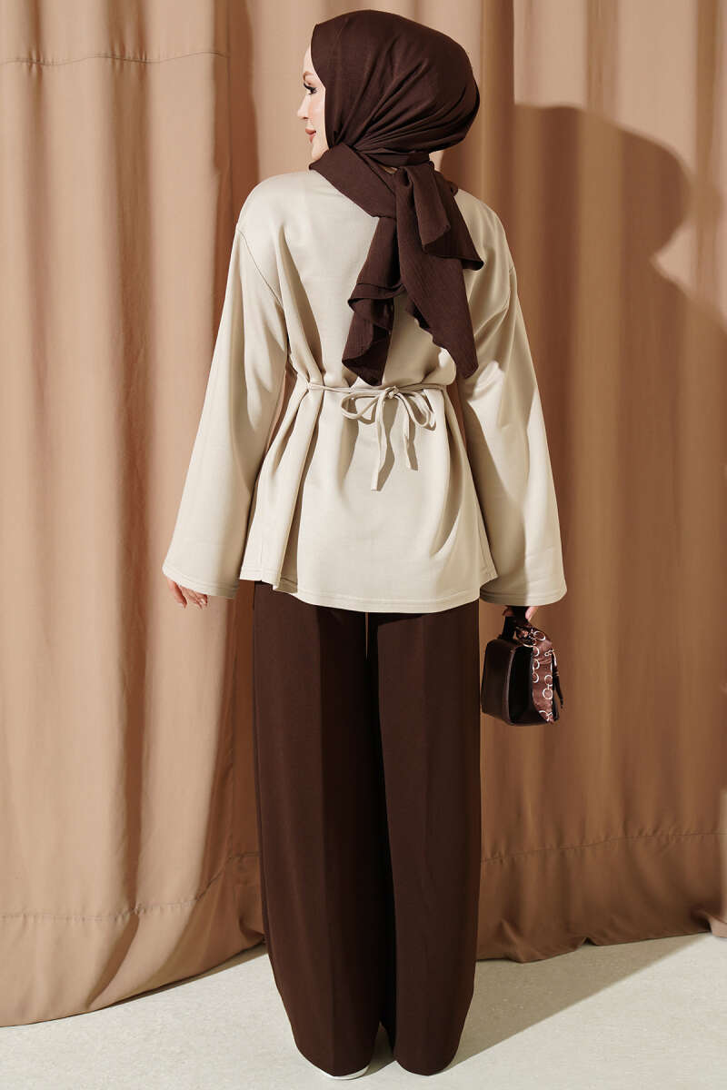 Striped Side-Tie Tunic Beige - immagine 3