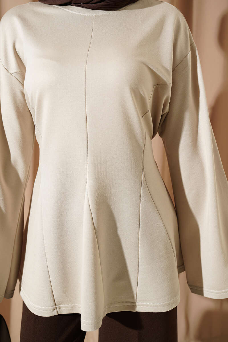Striped Side-Tie Tunic Beige - immagine 4