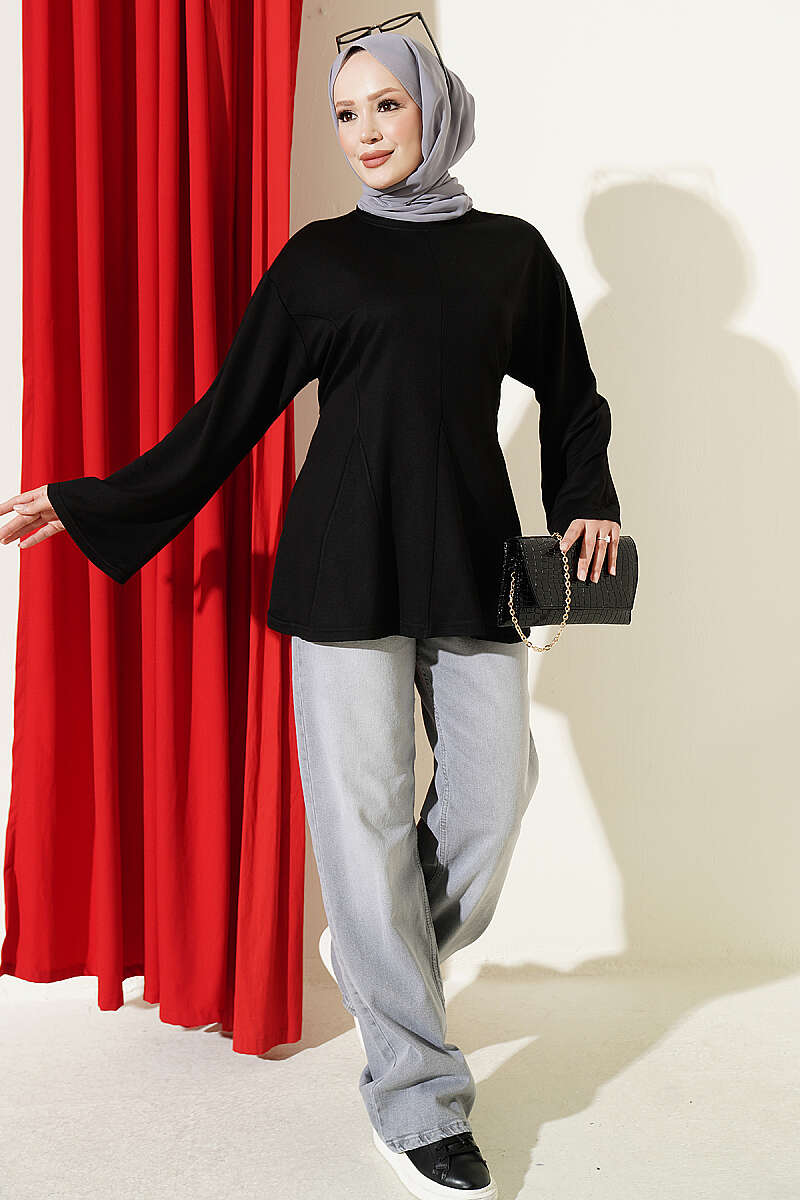 Striped Side-Tie Tunic Black - الصورة 2