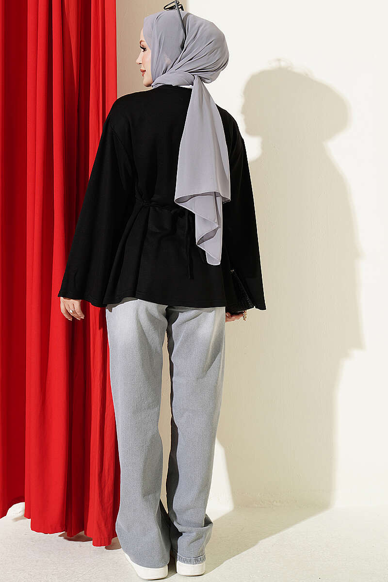 Striped Side-Tie Tunic Black - الصورة 3