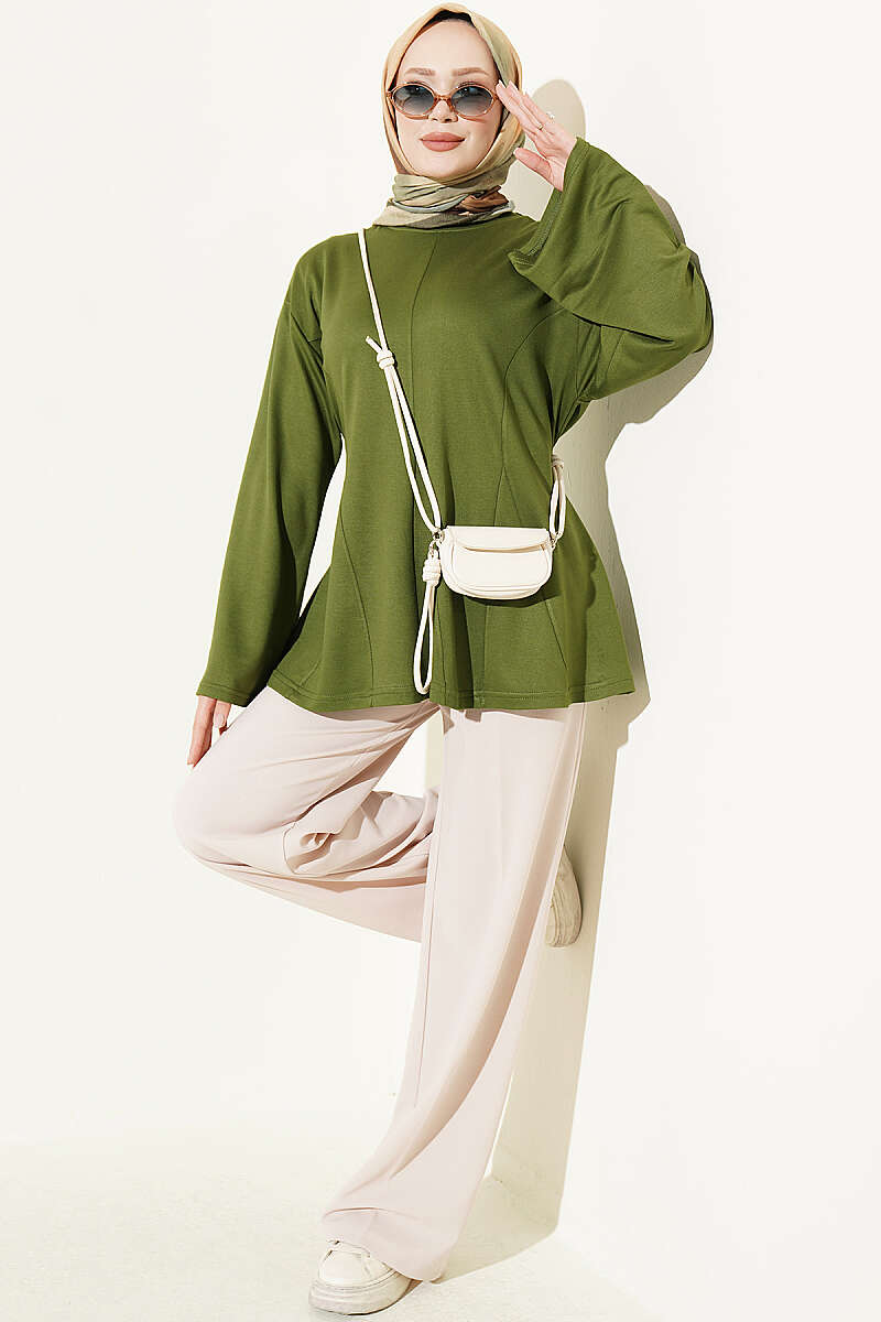 Striped Side-Tie Tunic Green - immagine 2