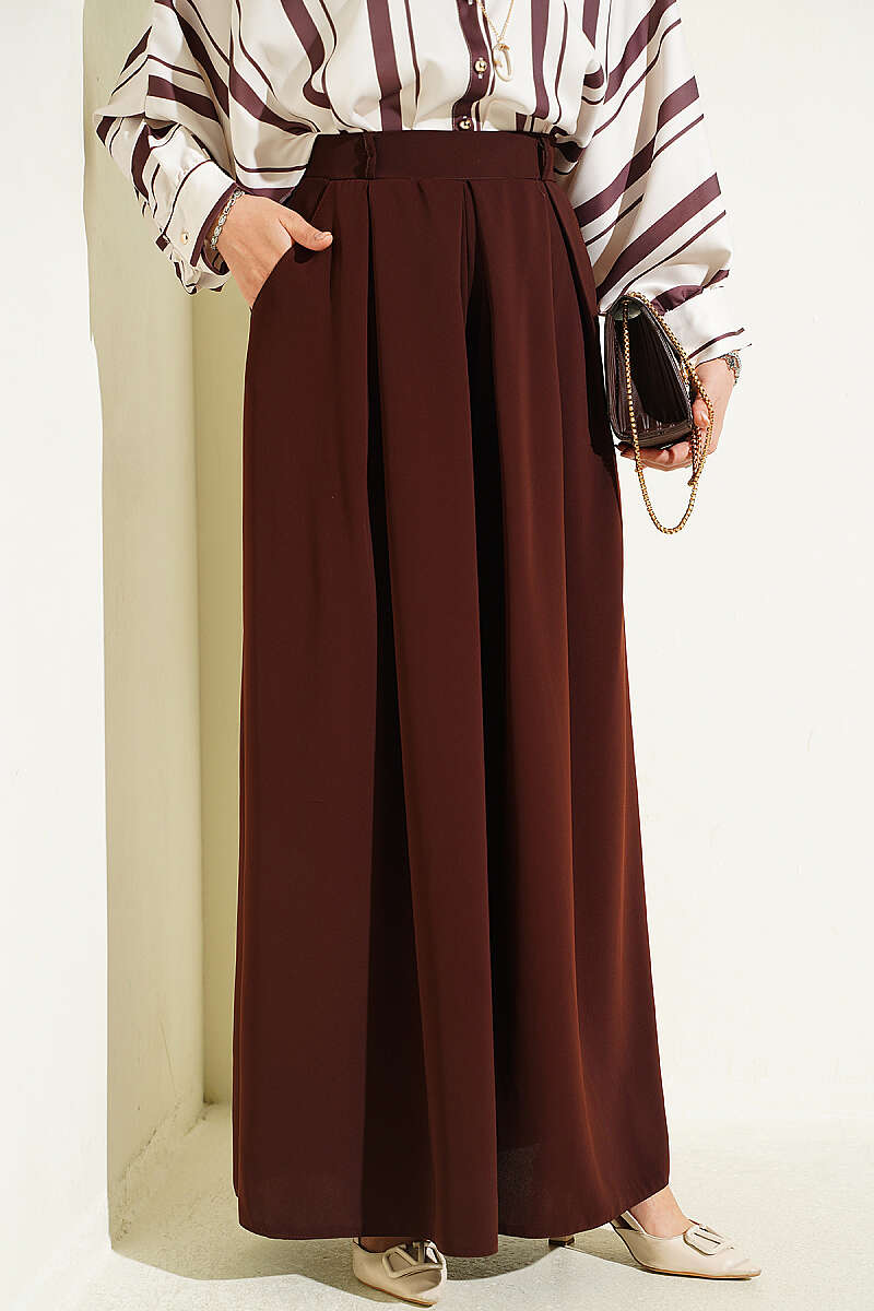 Pile-Detail Wide-Leg Trousers Brown