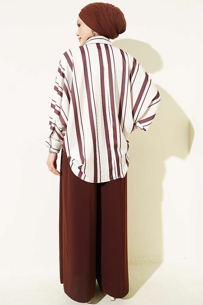 Pile-Detail Wide-Leg Trousers Brown - الصورة 3