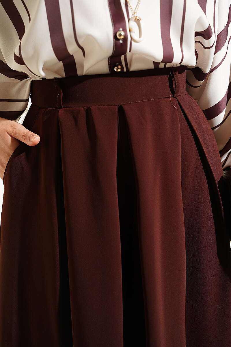 Pile-Detail Wide-Leg Trousers Brown - الصورة 4