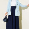Pile-Detail Wide-Leg Trousers Navy Blue - الصورة 2