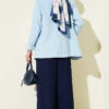 Pile-Detail Wide-Leg Trousers Navy Blue - الصورة 3