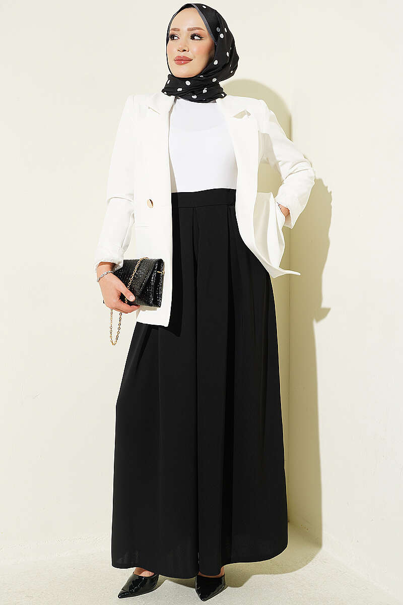 Pile-Detail Wide-Leg Trousers Black - Afbeelding 2