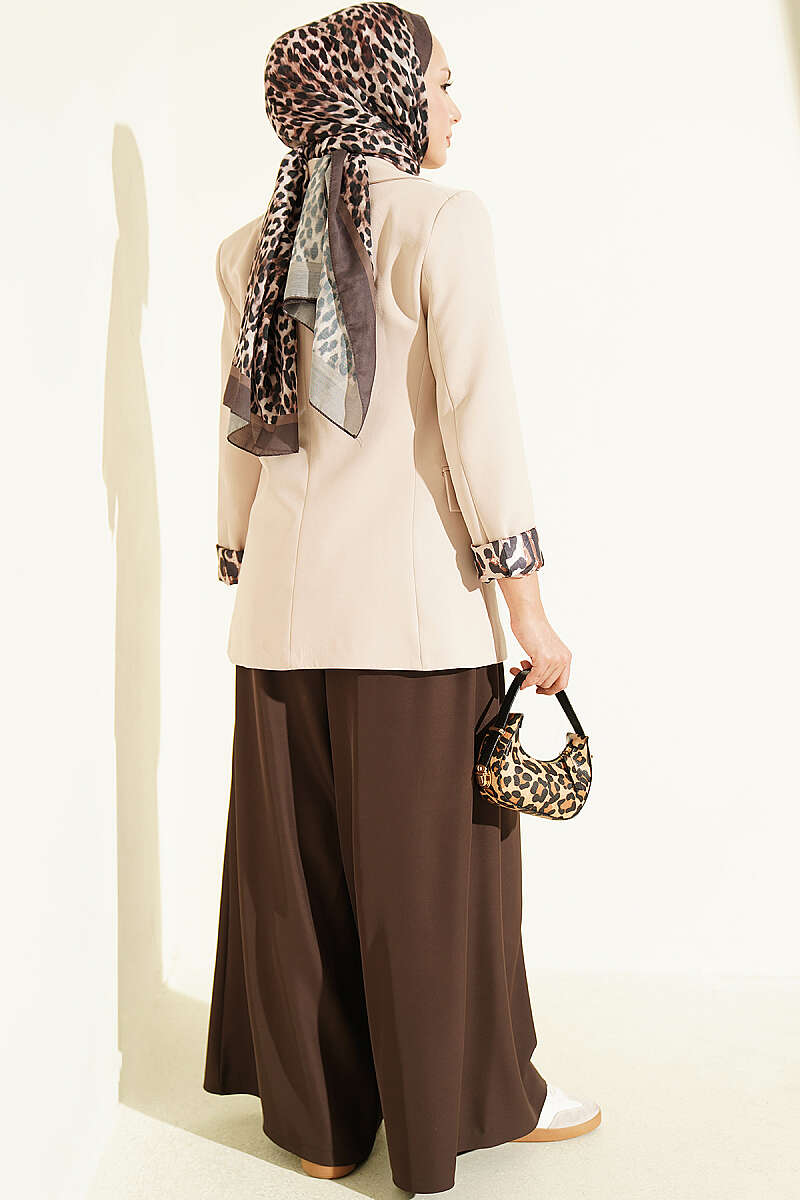 French Terry Jogger Pants with Pile Detail and Drawstring Dark Brown - immagine 3