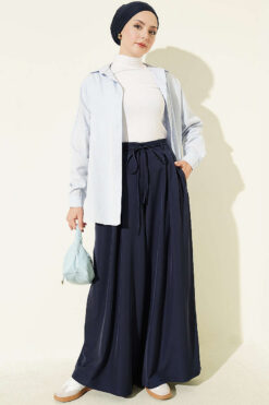Alternative view of French Terry Jogger Pants with Pile Detail and Drawstring Navy Blue