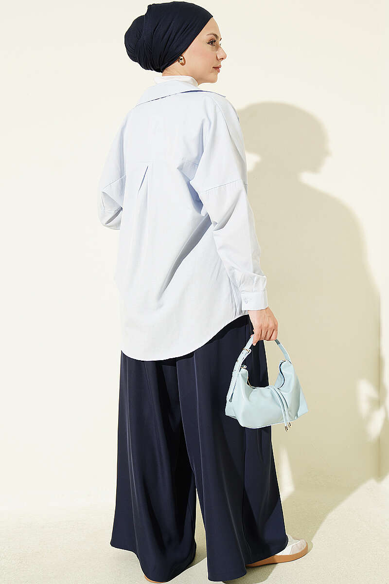 French Terry Jogger Pants with Pile Detail and Drawstring Navy Blue - Afbeelding 3