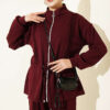 Fleece-Detailed French Terry Two-Piece Set Burgundy - Imagen 2
