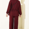 Fleece-Detailed French Terry Two-Piece Set Burgundy - Imagen 3