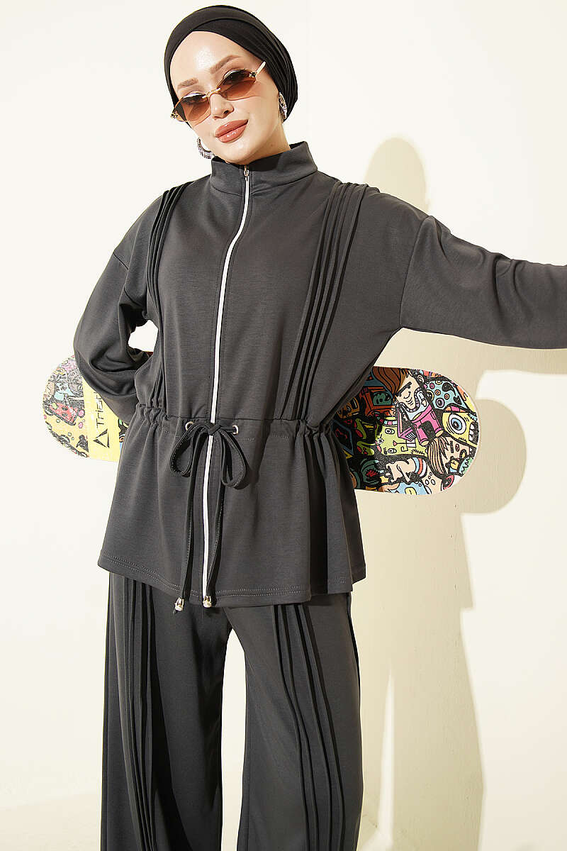 Fleece-Detailed French Terry Two-Piece Set Smoke - immagine 2