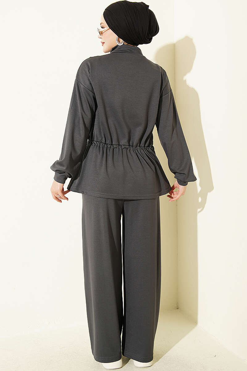Fleece-Detailed French Terry Two-Piece Set Smoke - immagine 3
