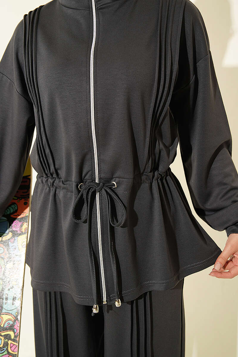 Fleece-Detailed French Terry Two-Piece Set Smoke - immagine 4