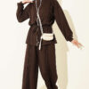 Fleece-Detailed French Terry Two-Piece Set Brown