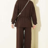 Fleece-Detailed French Terry Two-Piece Set Brown - Imagen 3